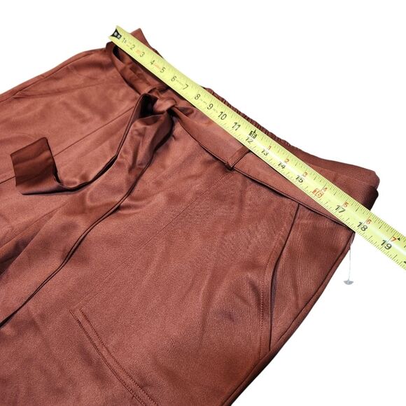 Anthro Joie Pants Satin Wide Leg Stretch Waist Bow Tie Pockets Flowy Copper XL - Picture 12 of 12